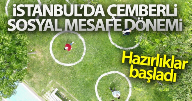 Caddebostanda sosyal mesafe çemberleri havadan görüntülendi