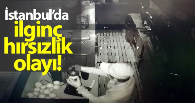 İstanbul'da hırsızlık için girdiği iş yerinde 'portakal suyu' sıkan hırsız kamerada