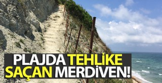 Karaburun Plajında tehlike saçan merdiven